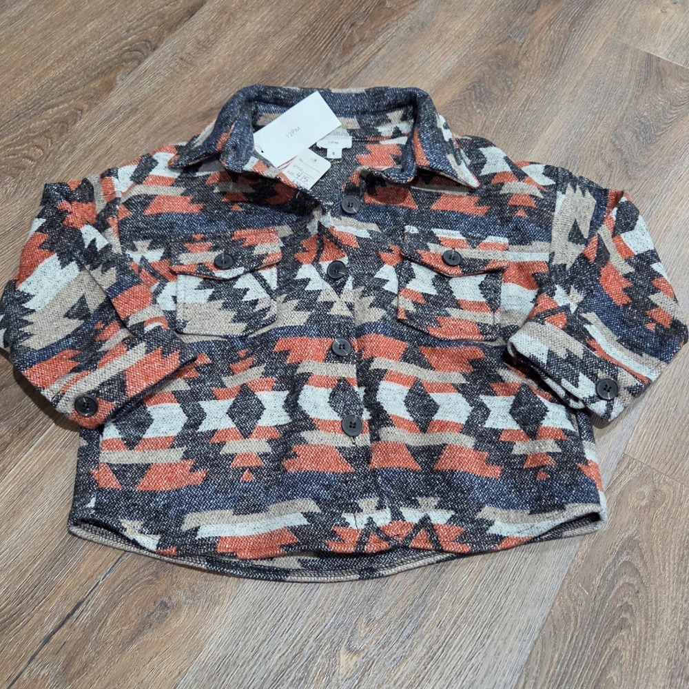 12PM Kids Aztec Print Shacket Rust Navy Geometric Shirt Jacket KIDS S 4/5